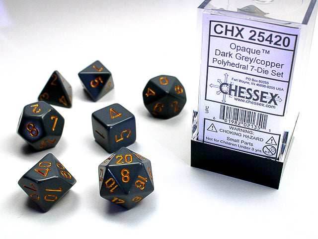 Opaque Polyhedral Dark Grey/copper 7-Die Set Dnd Dice Set - 