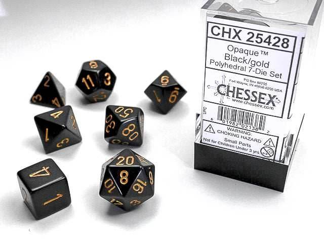 Opaque Polyhedral Black/gold 7-Die Set Dnd Dice Set - 