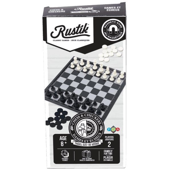 Travel Games: Rustik Foldable Magnetic Checkers/Chess (Black/White) - 