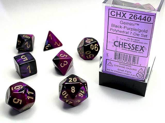 Gemini® Mini-Polyhedral Black-Purple/gold 7-Die Set (Mini Poly Release 2) - 