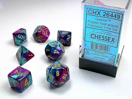 Gemini® Mini-Polyhedral Purple-Teal/gold 7-Die Set (Mini Poly Release 2) - 