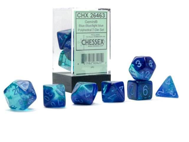 Gemini® Polyhedral Blue-Blue/light blue Luminary™ 7-Die Set / 16mm / 12mm - 7-Dice