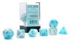 Gemini® Polyhedral Pearl Turquoise-White/blue Luminary™ 7-Die Set /16mm/12mm - 7-Dice