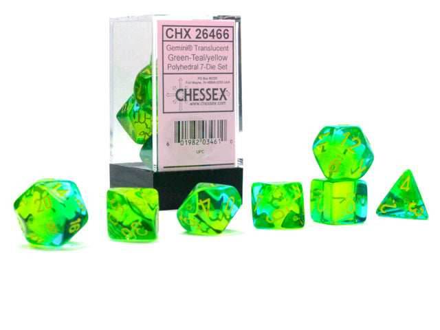 Gemini® Polyhedral Translucent Green-Teal/yellow 7-Die Set /16mm/12mm - 7-Dice