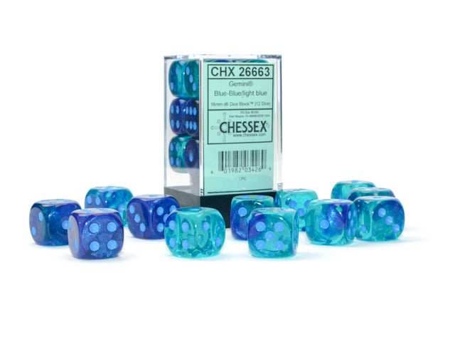 Gemini® Polyhedral Blue-Blue/light blue Luminary™ 7-Die Set / 16mm / 12mm - 16mm Block