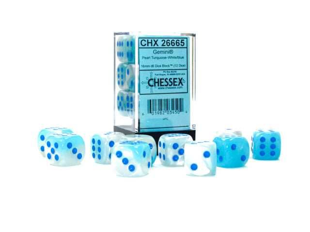 Gemini® Polyhedral Pearl Turquoise-White/blue Luminary™ 7-Die Set /16mm/12mm - 16mm Block