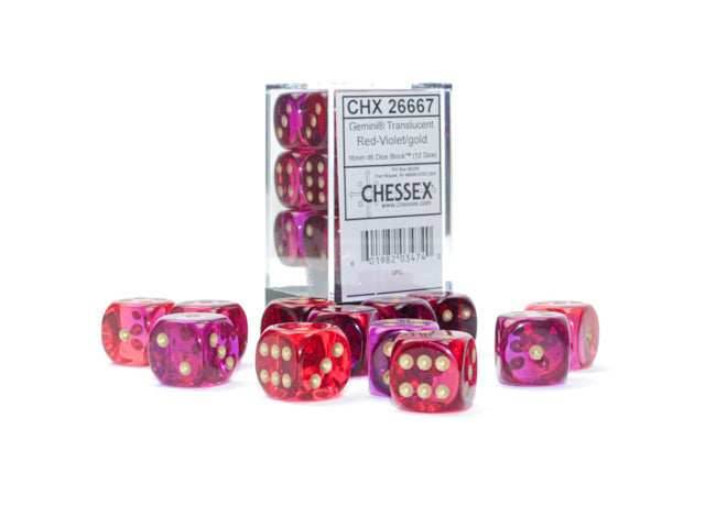 Gemini® Polyhedral Translucent Red-Violet/gold 7-Die Set /16mm/12mm - 16mm Block