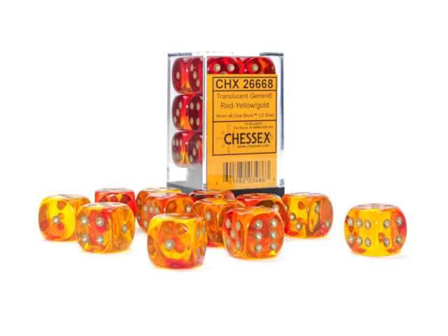 Gemini® Polyhedral Translucent Red-Yellow/gold 7-Die Set /16mm/12mm - 16mm Block