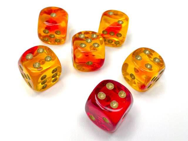 Gemini® Polyhedral Translucent Red-Yellow/gold 7-Die Set /16mm/12mm - Single 16mm d6