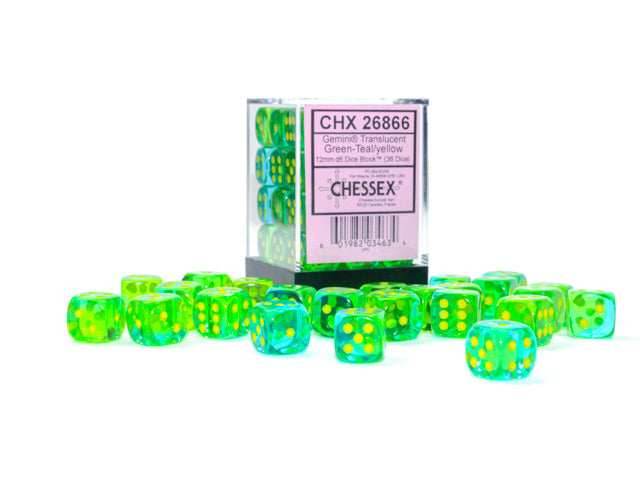 Gemini® Polyhedral Translucent Green-Teal/yellow 7-Die Set /16mm/12mm - 12mm Block