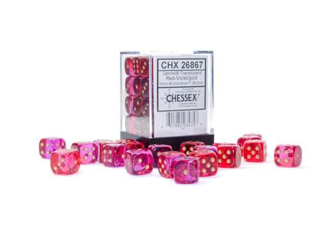 Gemini® Polyhedral Translucent Red-Violet/gold 7-Die Set /16mm/12mm - 12mm Block