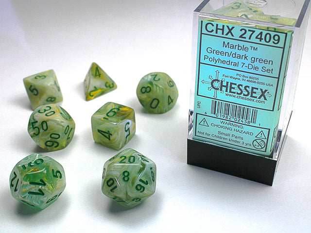 Marble Polyhedral Green/dark green 7-Die Set RPG DND - 