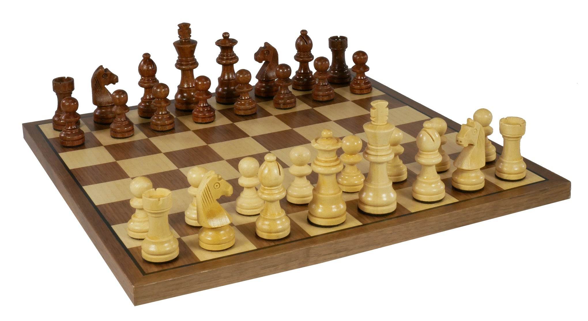 Chess Set - 2.5" Sheesham/Boxwood German Knight on Walnut & Maple Veneer Board