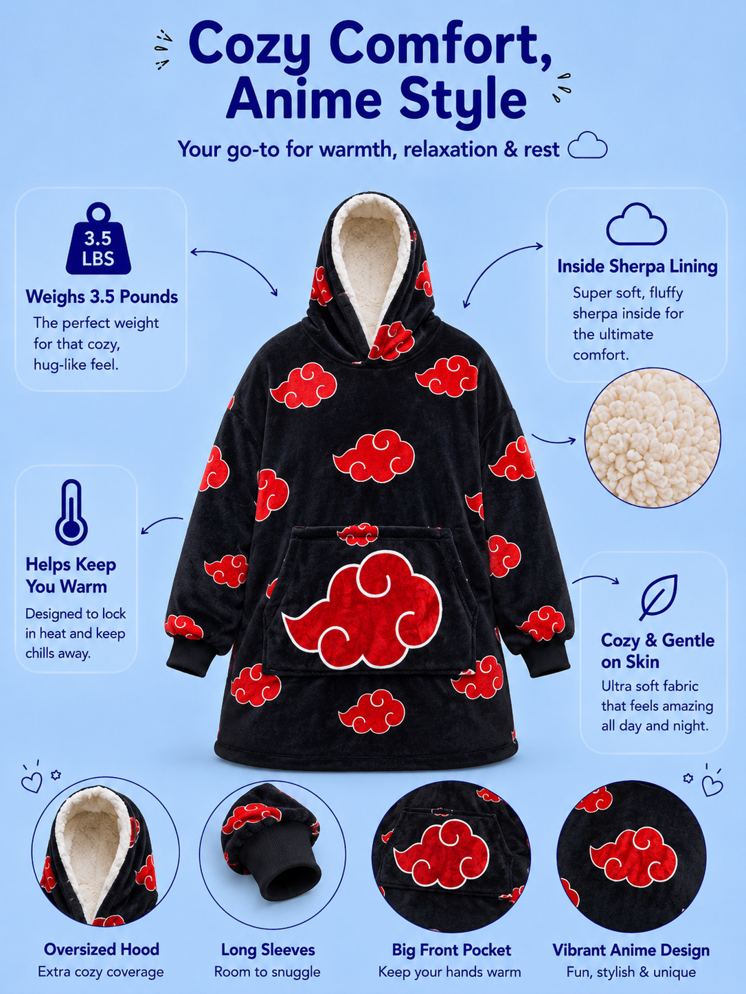 Naruto Itachi Akatsuki Wearable Blanket Hoodie for Kids & Adults | OLM Toys