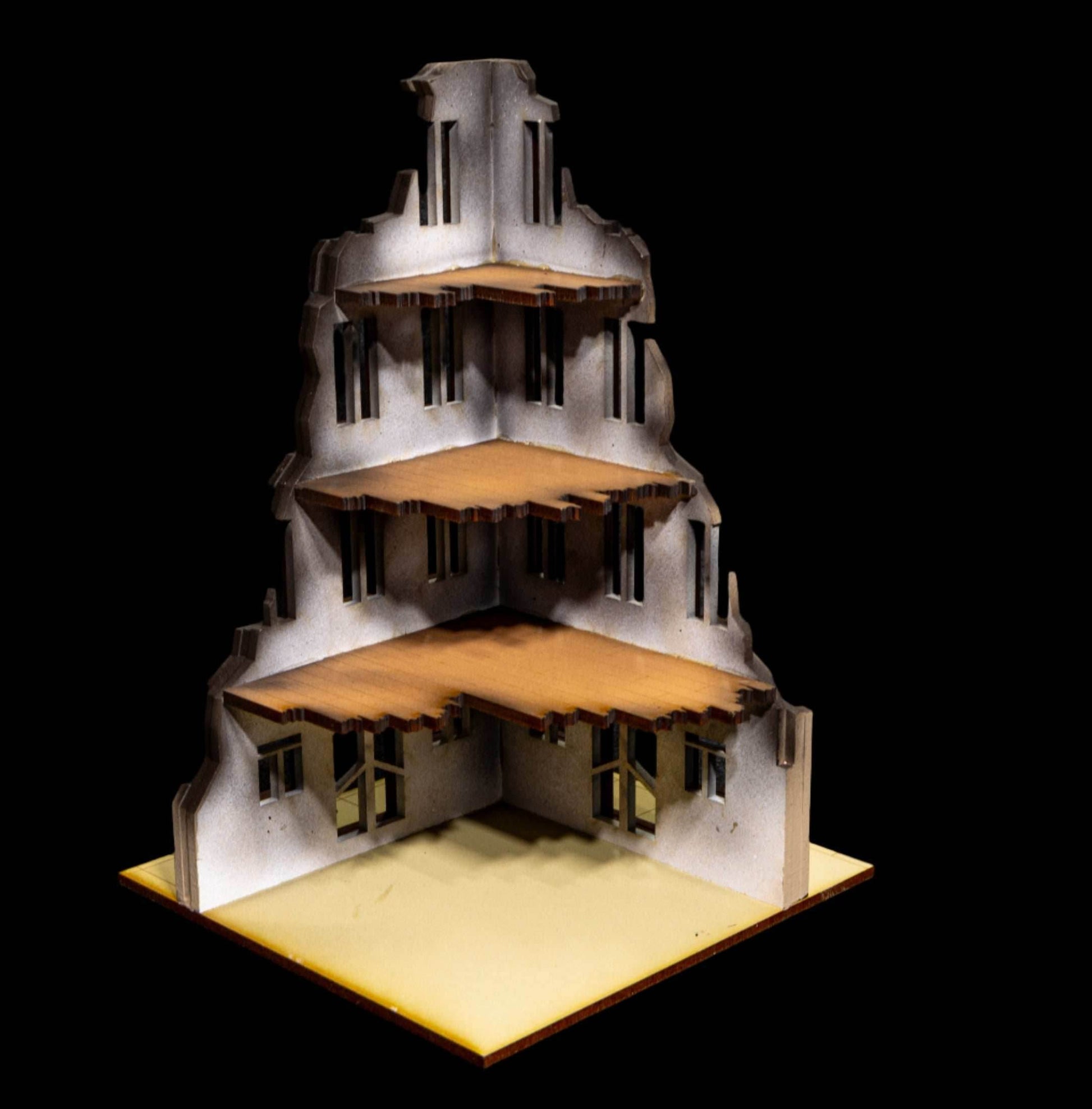 28mm European Corner Building - 28MMDF524-2 (Painted and Assembled) - 