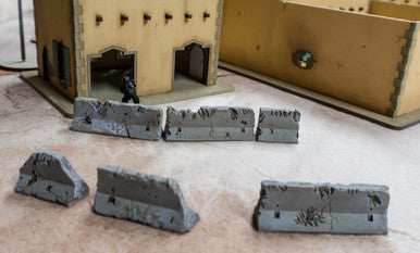 28mm Distressed Concrete Barriers, K-Rails (6 Per Kit) - 28MSCE009 - 