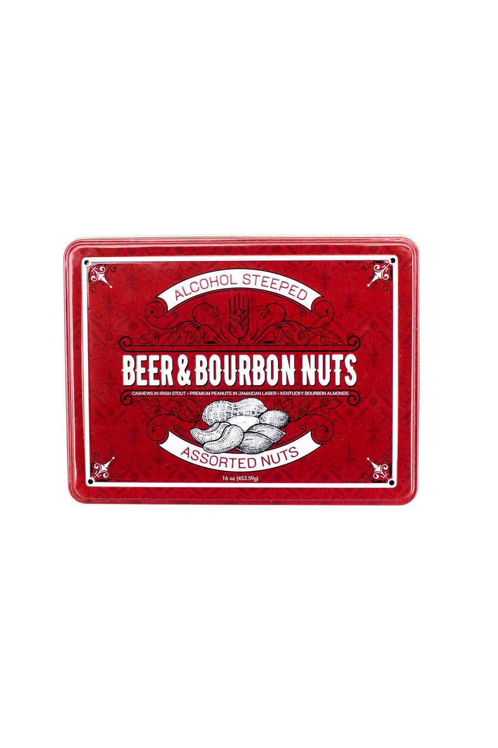 Beer & Bourbon Liquor Nuts Men's Gift Tin – Alcohol-Free Gourmet Nuts - 