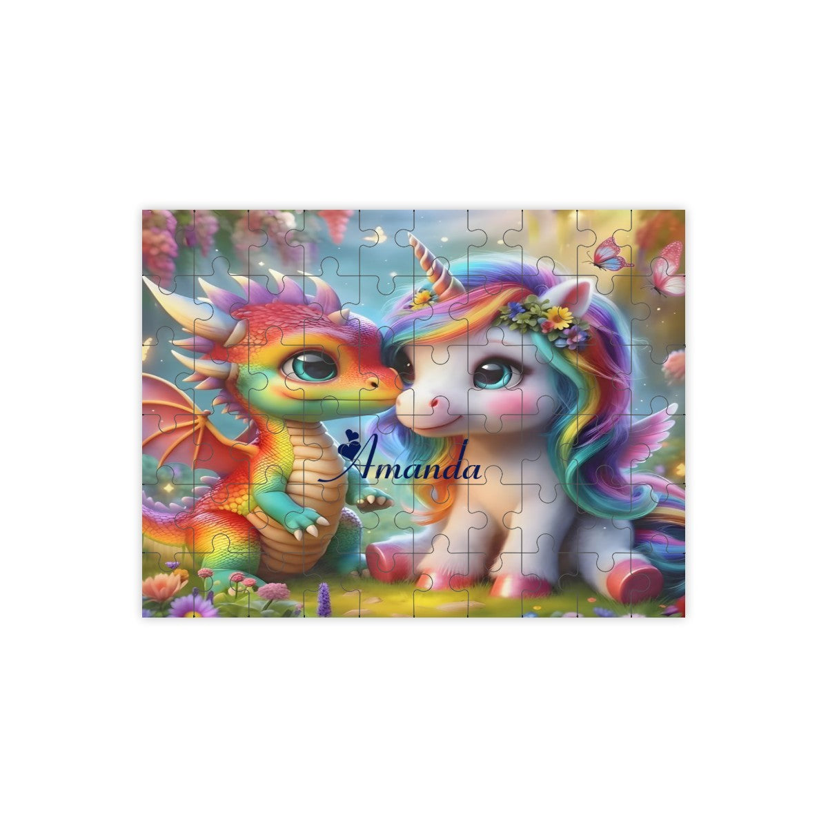 Unicorn & Dragon Personalized Wooden Puzzle | 60 Pieces | 15x20cm