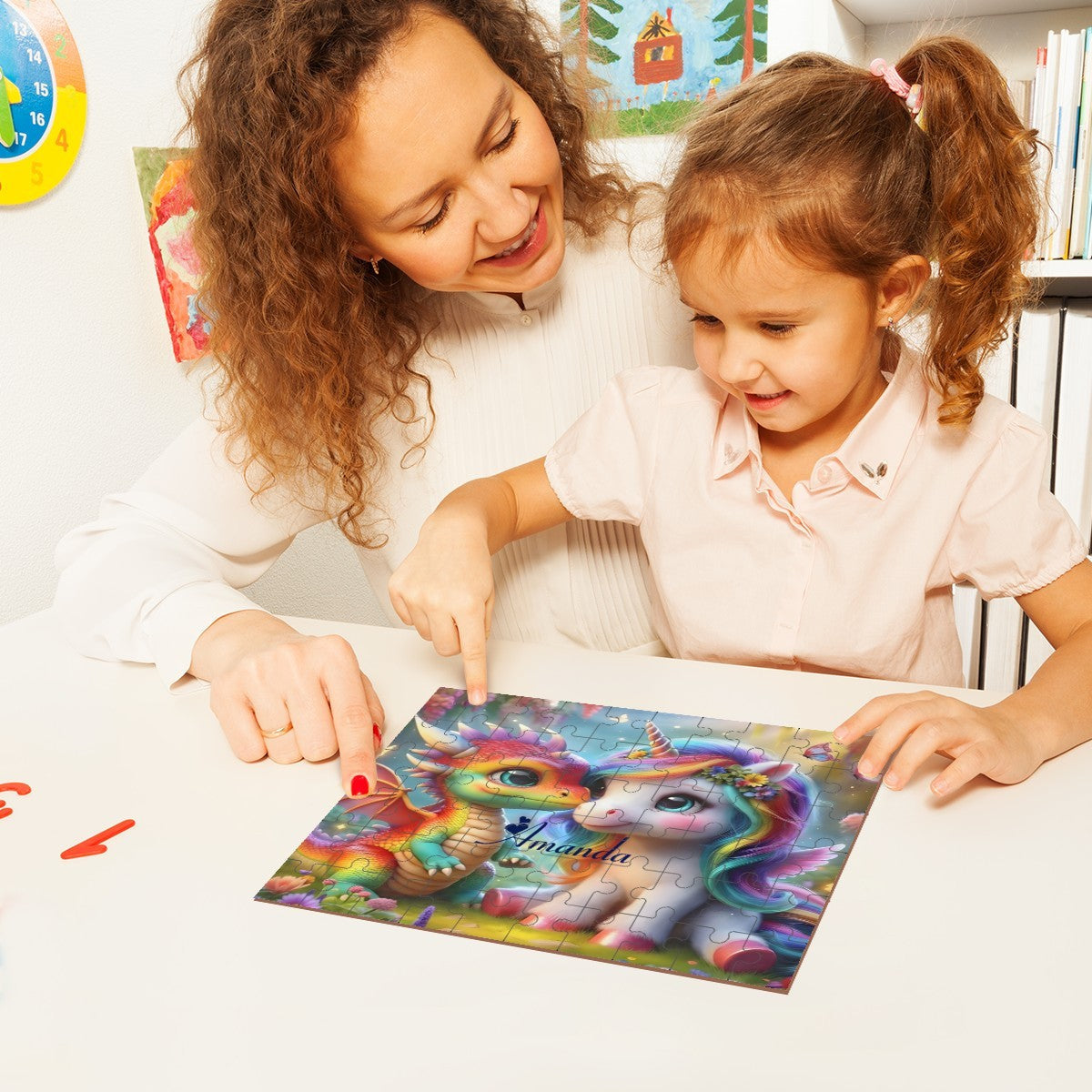 Unicorn & Dragon Personalized Wooden Puzzle | 60 Pieces | 15x20cm