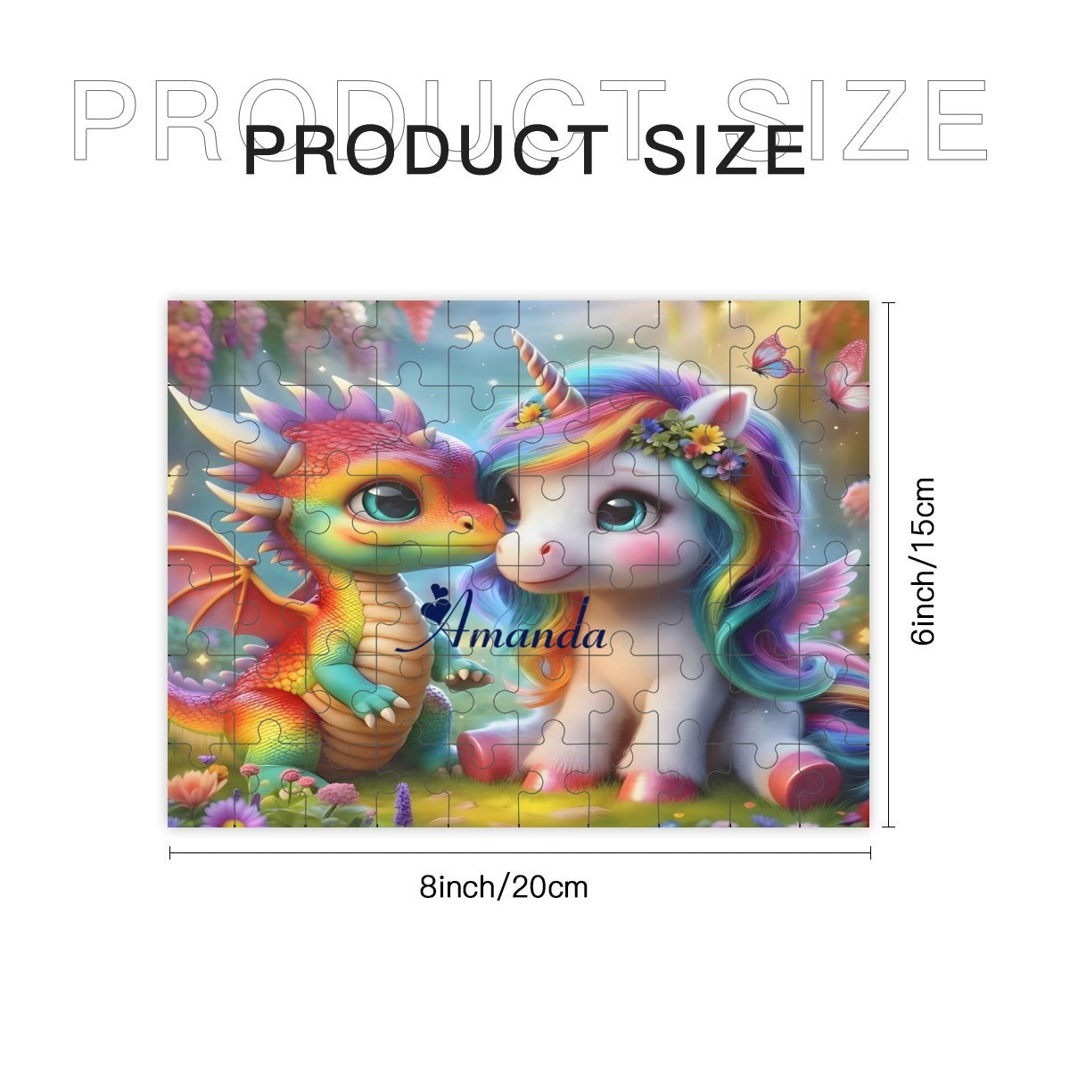 Unicorn & Dragon Personalized Wooden Puzzle | 60 Pieces | 15x20cm