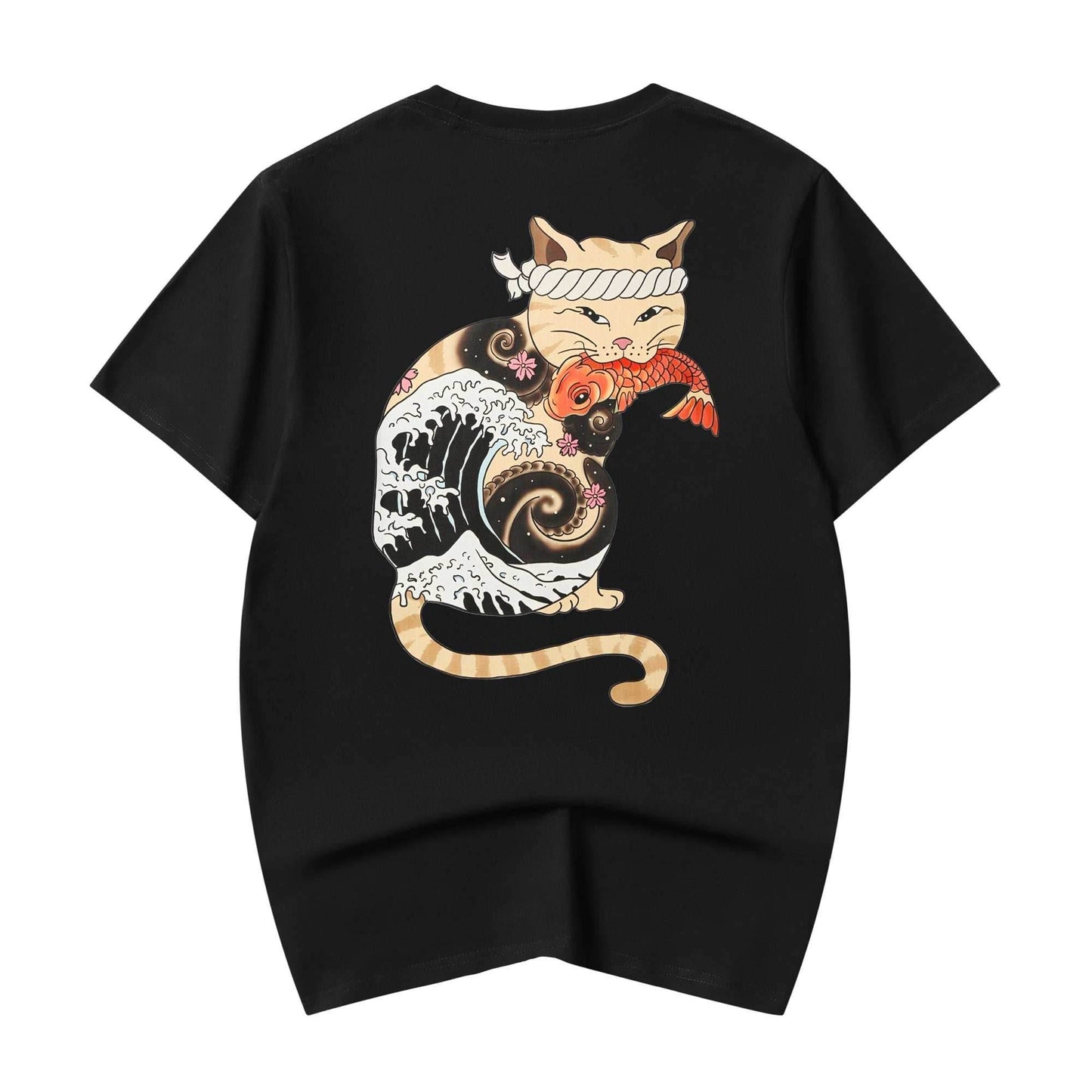 YeT015 Cat Koi Tee - Black / S