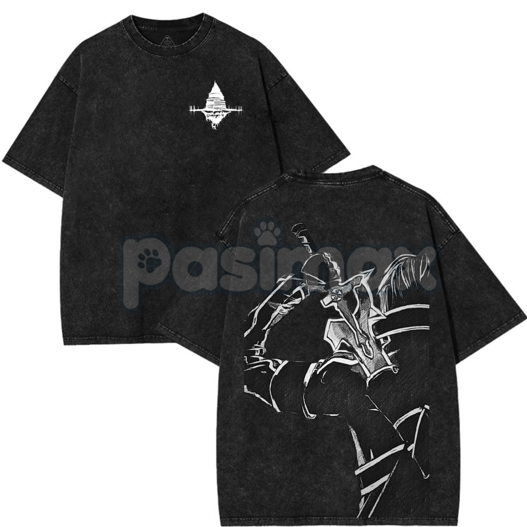 Sword Art Online Kirito B&W V1 T-Shirt – Vintage Washed Oversized Anime Manga Graphic Tee