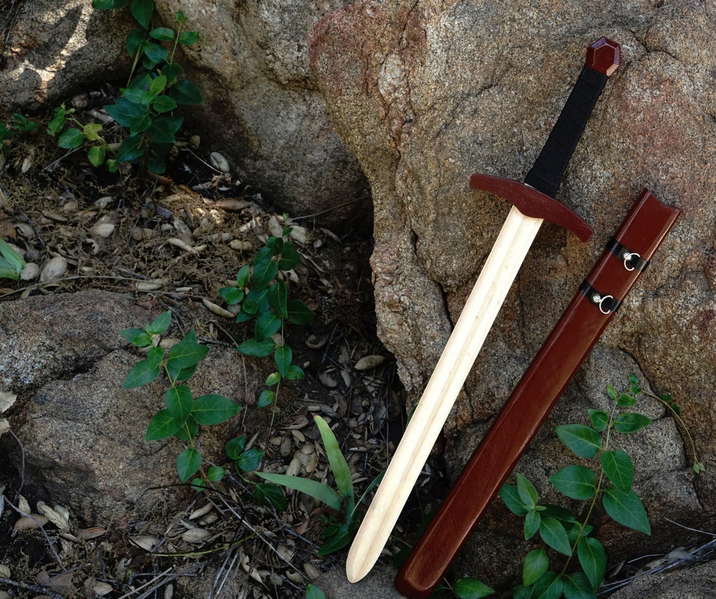 Children's Brown Wooden Toy Medieval Knight Sword With Wooden Sheath