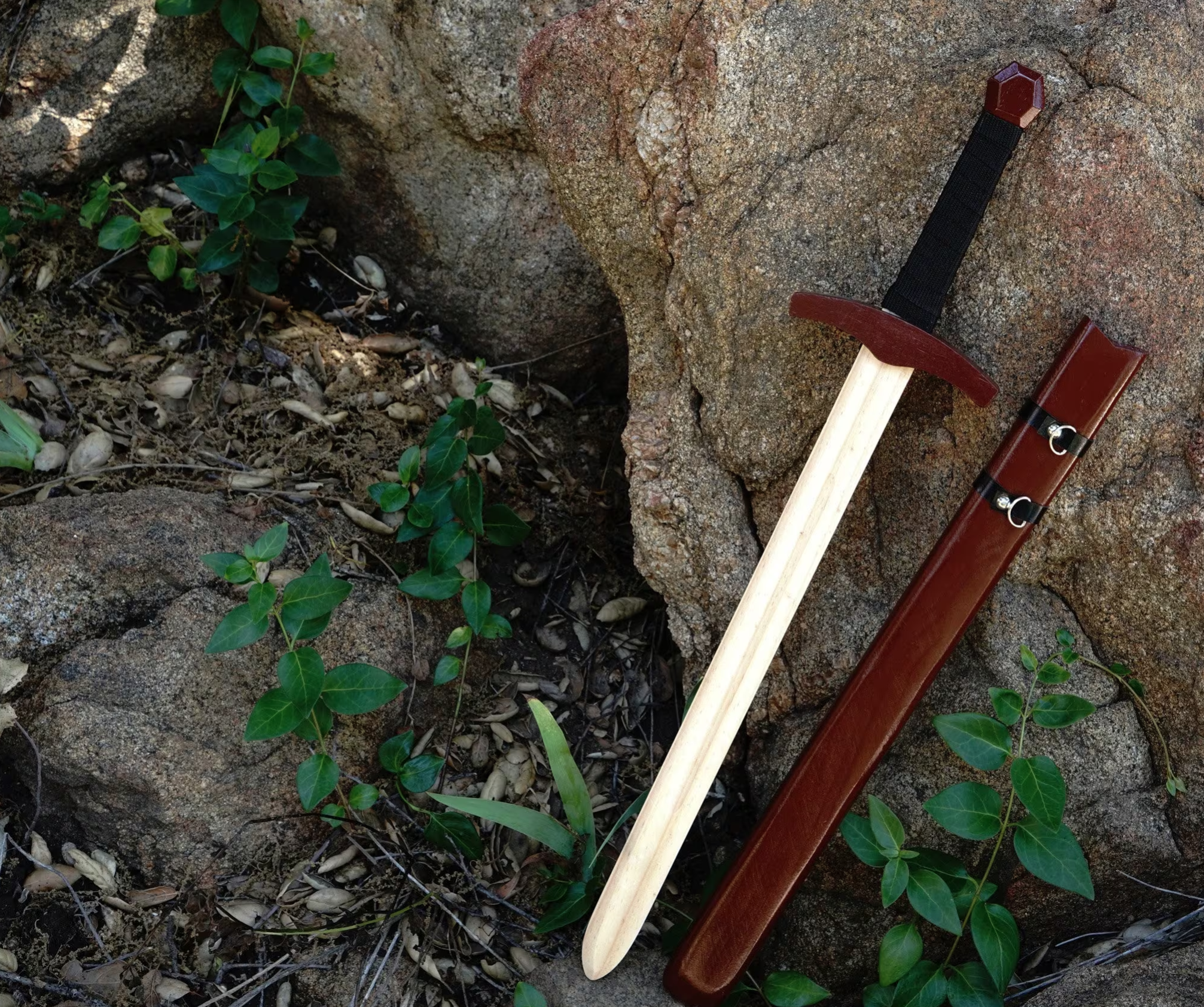 Children's Brown Wooden Toy Medieval Knight Sword With Wooden Sheath