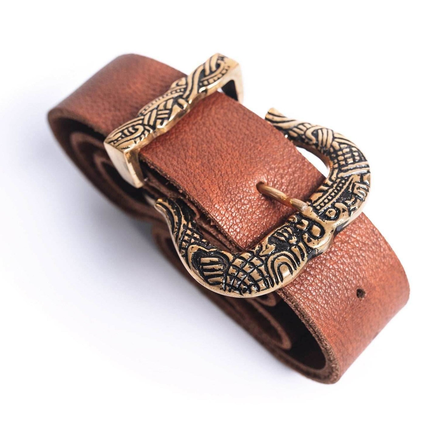 Brown Leather Belt with Brass Buckle & Tip - 