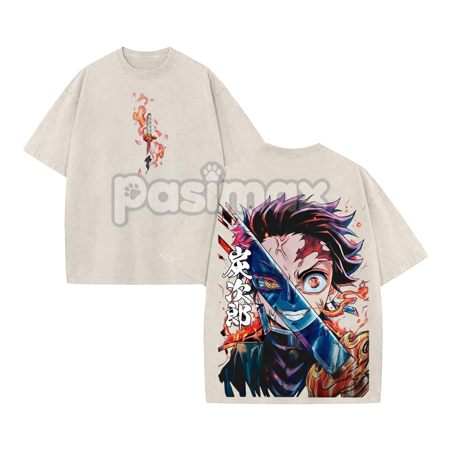 Retro Limited Vintage Kamado Tanjiro T-Shirt – Demon Slayer Infinity Castle, Oversize Acid Washed Tee