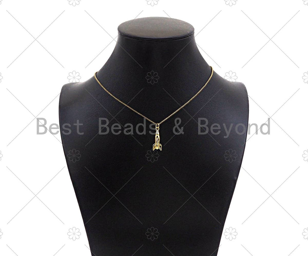 Gold Filled CZ Micro Pave Rocket Shape Pendant, 18K Gold Filled Rocket Charm, Necklace Bracelet Charm Pendant, 8x21mm, Sku#Y449