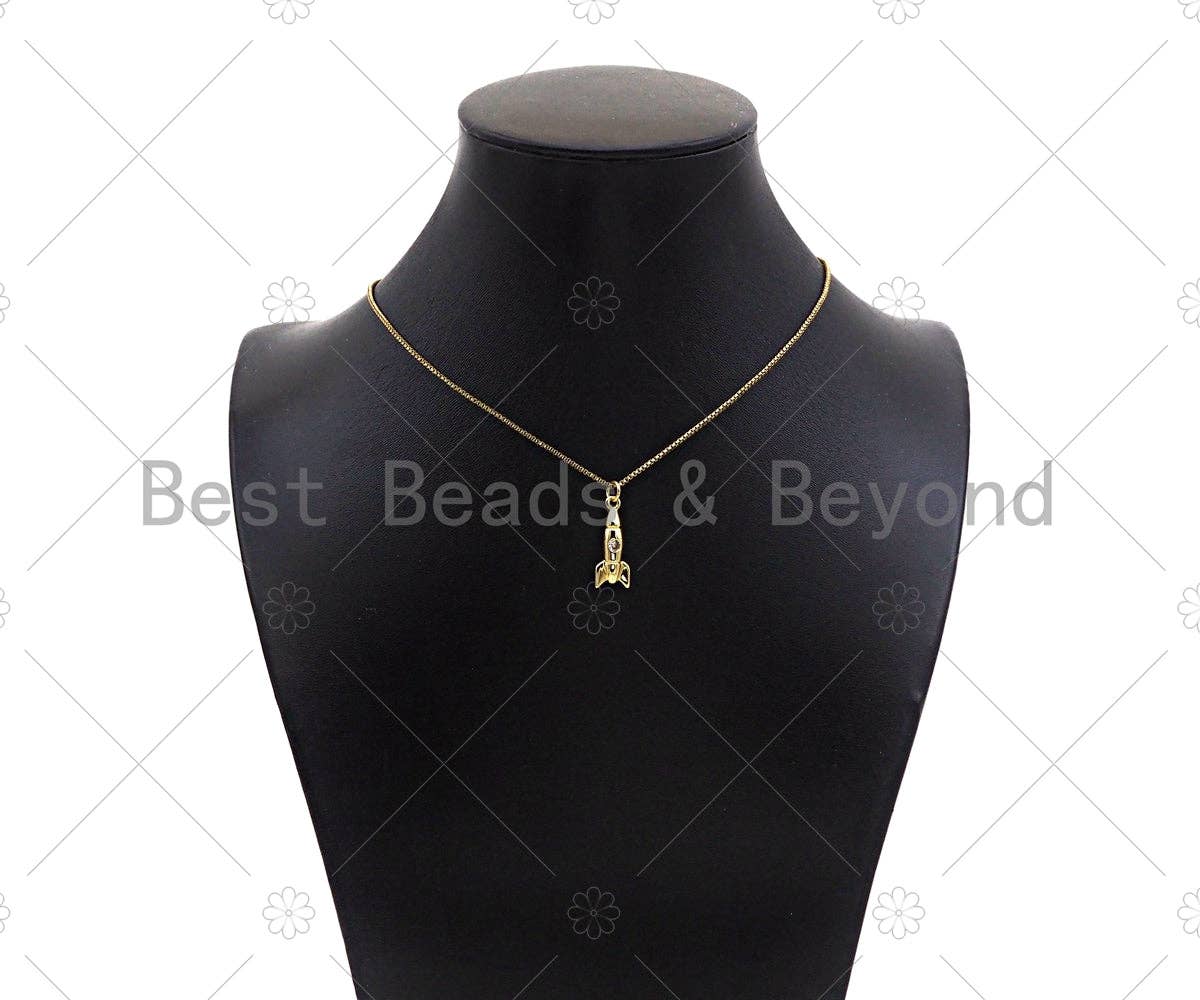 Gold Filled CZ Micro Pave Rocket Shape Pendant, 18K Gold Filled Rocket Charm, Necklace Bracelet Charm Pendant, 8x21mm, Sku#Y449