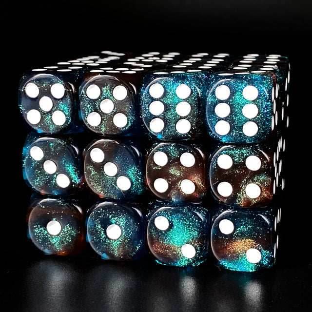 Red & Blue 16mm Glitter Pipped Dice (per die) - 