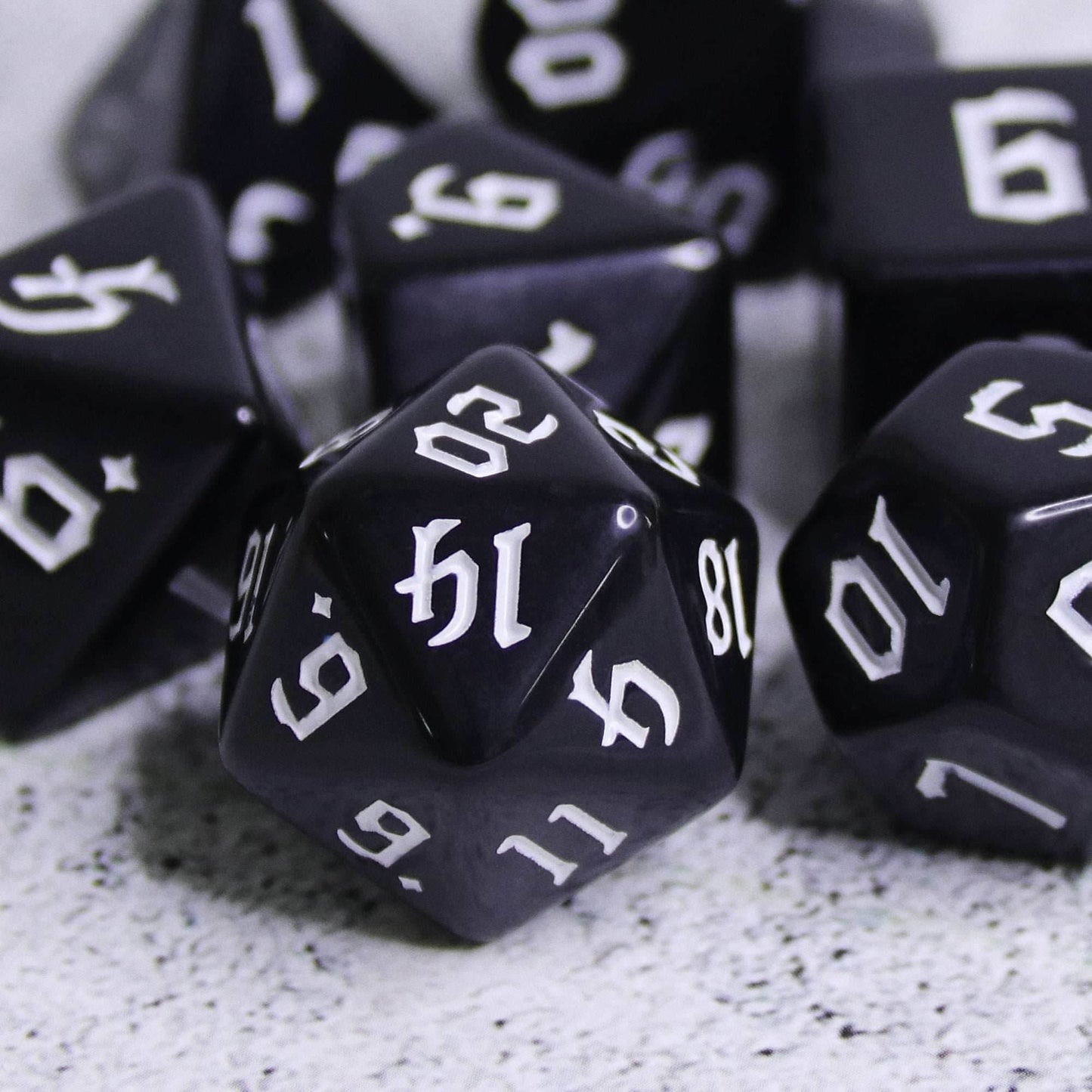 Economy Black Dice (White font) 7-Dice Set RPG DND - 