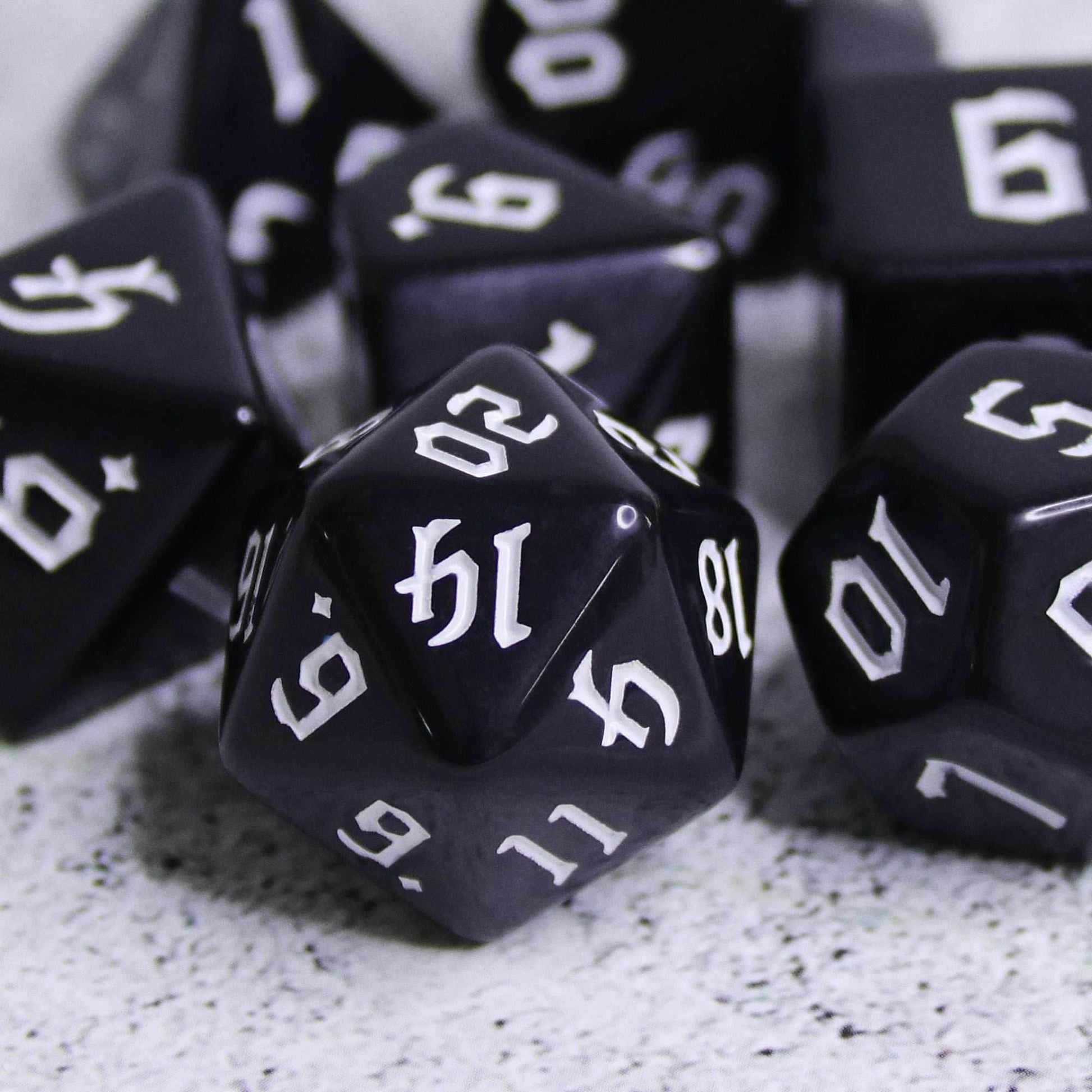 Economy Black Dice (White font) 7-Dice Set RPG DND - 
