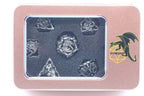 Ancient Silver Hollow Metal Bat Polyhedral Dice Set - 