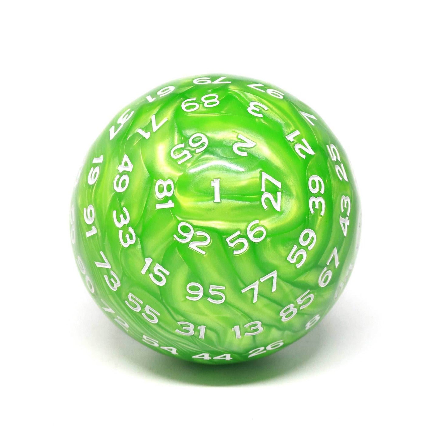 Green Pearl Single 100 Sided Polyhedral Dice (D100) | Green White (45mm) - 