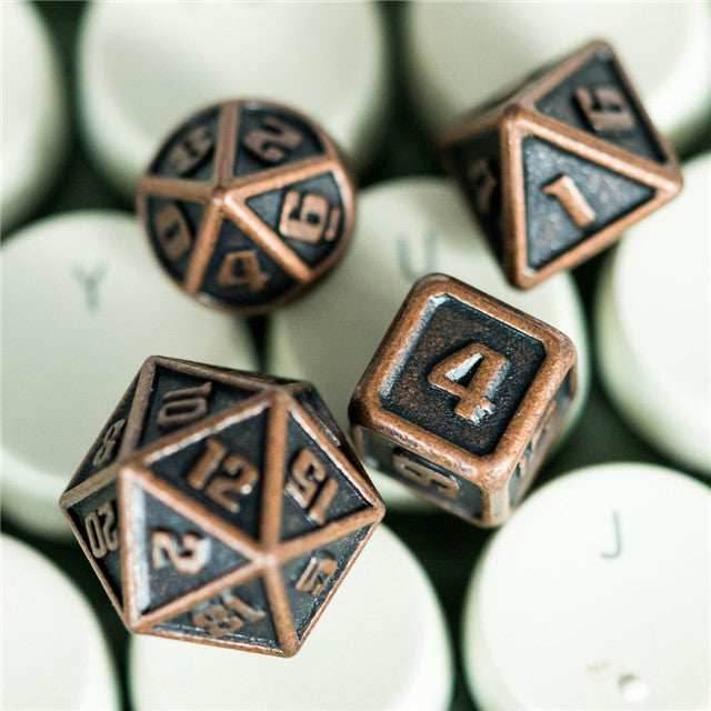 Copper Mini Metal Dice Ancient Effect | (10mm to 15mm) 7-Dice Udixi RPG - 