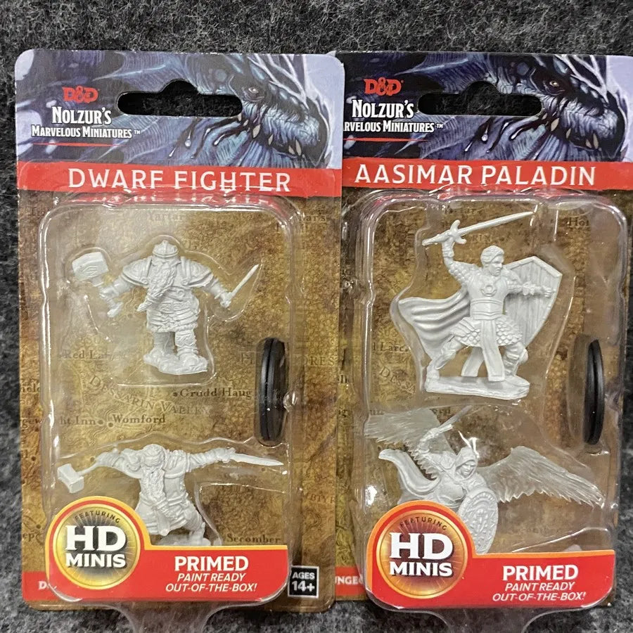 2Pack/Set Pathfinder Battles Board Game Miniatures Elf Human Fighter Dwarf Cleric Sorcrer Rogue Minoatur Wolf Figure & Base