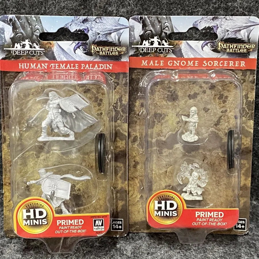 2Pack/Set Pathfinder Battles Board Game Miniatures Elf Human Fighter Dwarf Cleric Sorcrer Rogue Minoatur Wolf Figure & Base