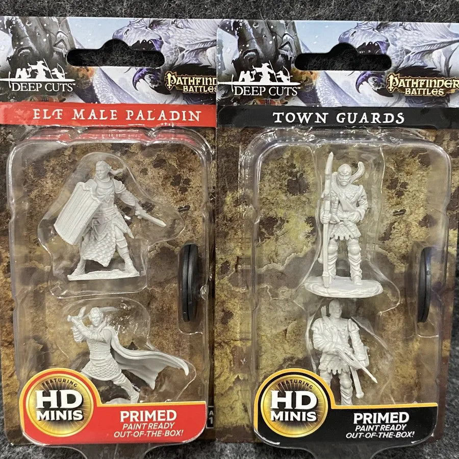 2Pack/Set Pathfinder Battles Board Game Miniatures Elf Human Fighter Dwarf Cleric Sorcrer Rogue Minoatur Wolf Figure & Base