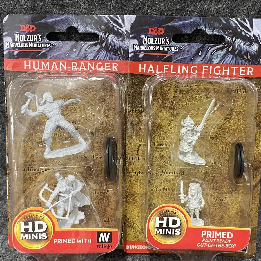 2Pack/Set Pathfinder Battles Board Game Miniatures Elf Human Fighter Dwarf Cleric Sorcrer Rogue Minoatur Wolf Figure & Base