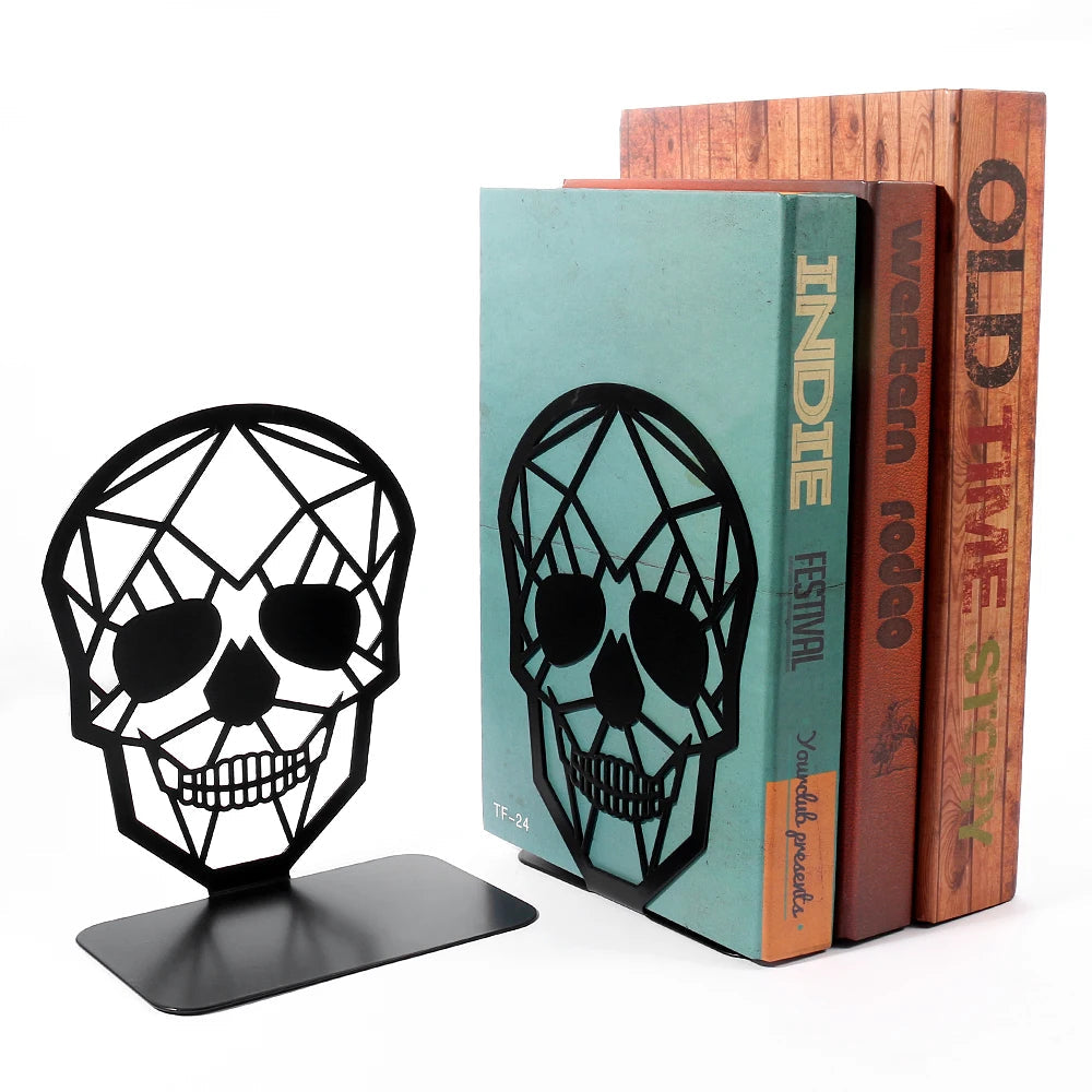 2Pcs Black White Skull Desktop Bookends Office Desktop Book Organizer Home Bookends Iron Book Ends Holder Book rack Stand Shelf