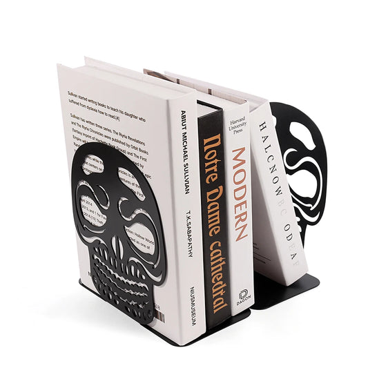 2Pcs Black White Skull Desktop Bookends Office Desktop Book Organizer Home Bookends Iron Book Ends Holder Book rack Stand Shelf