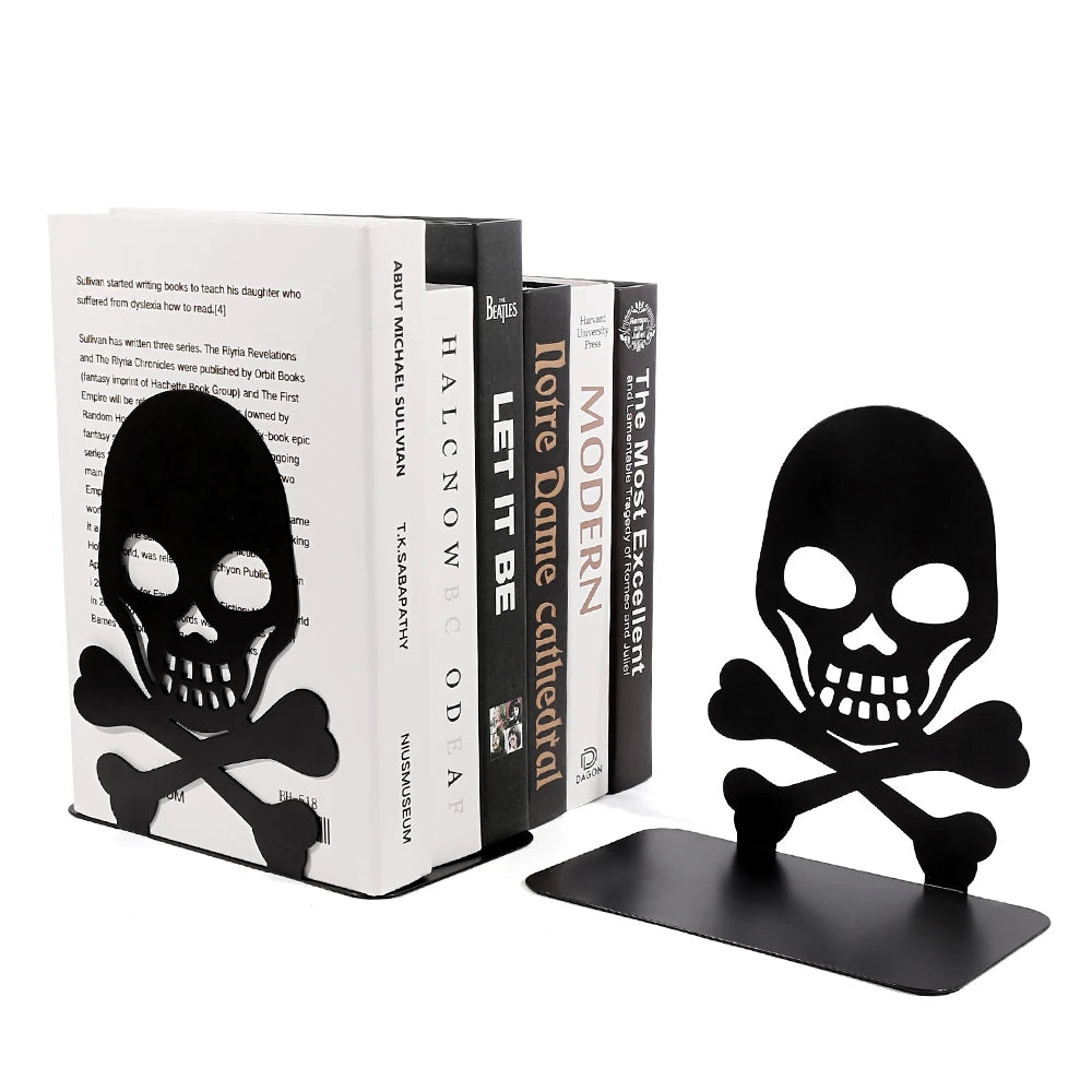 2Pcs Black White Skull Desktop Bookends Office Desktop Book Organizer Home Bookends Iron Book Ends Holder Book rack Stand Shelf