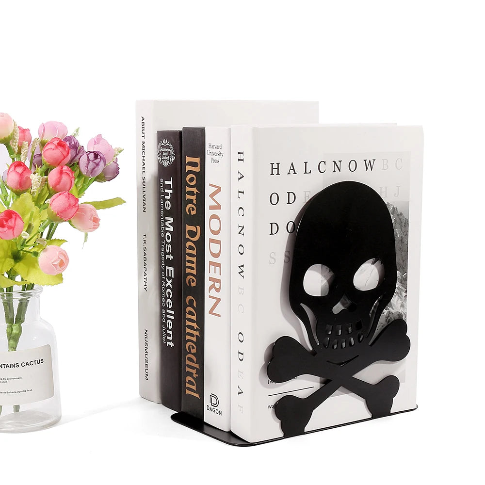 2Pcs Black White Skull Desktop Bookends Office Desktop Book Organizer Home Bookends Iron Book Ends Holder Book rack Stand Shelf