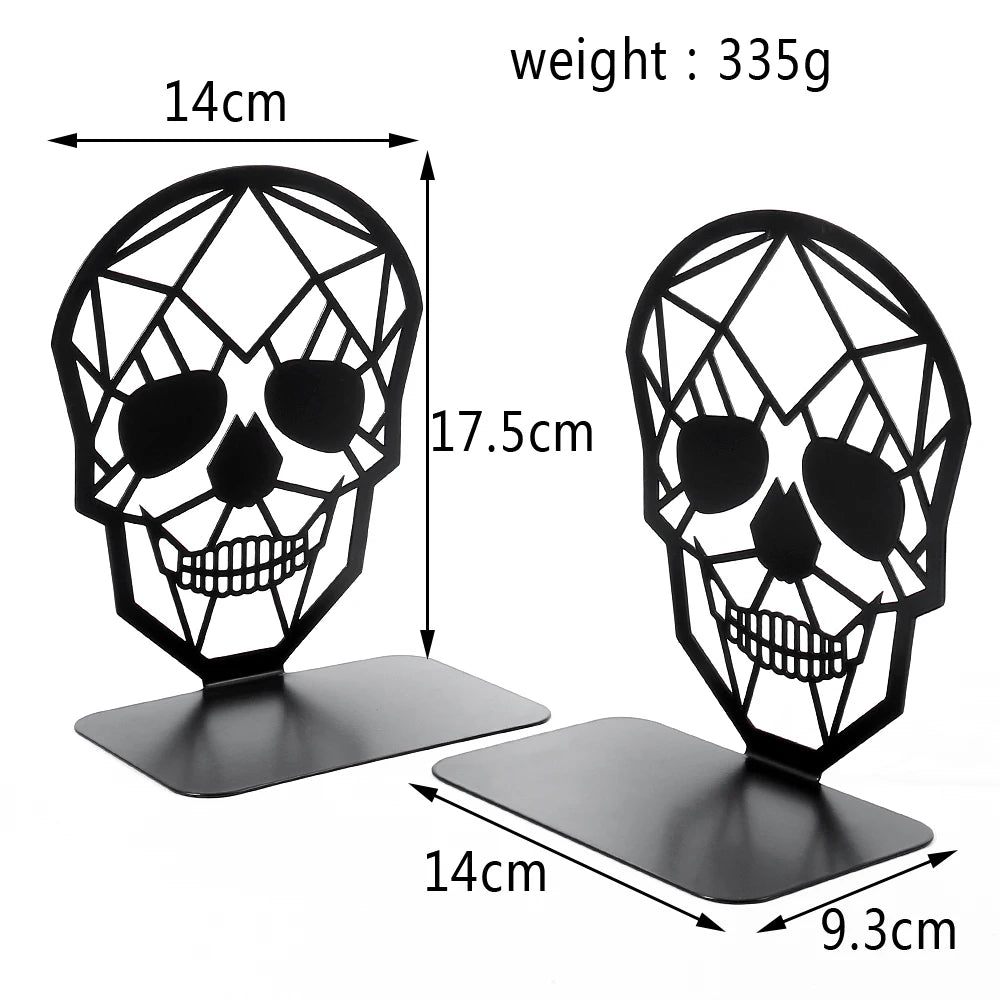 2Pcs Black White Skull Desktop Bookends Office Desktop Book Organizer Home Bookends Iron Book Ends Holder Book rack Stand Shelf