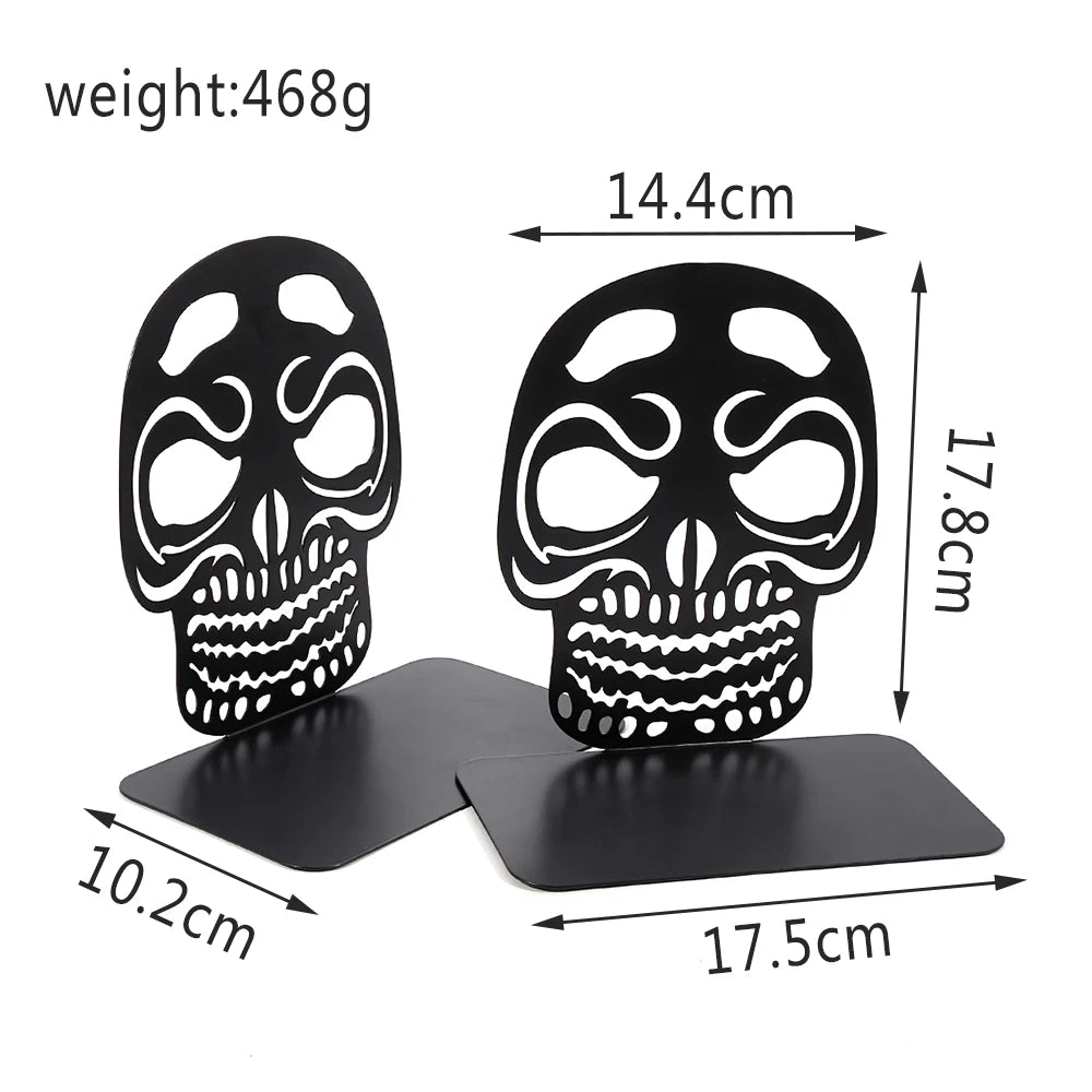 2Pcs Black White Skull Desktop Bookends Office Desktop Book Organizer Home Bookends Iron Book Ends Holder Book rack Stand Shelf