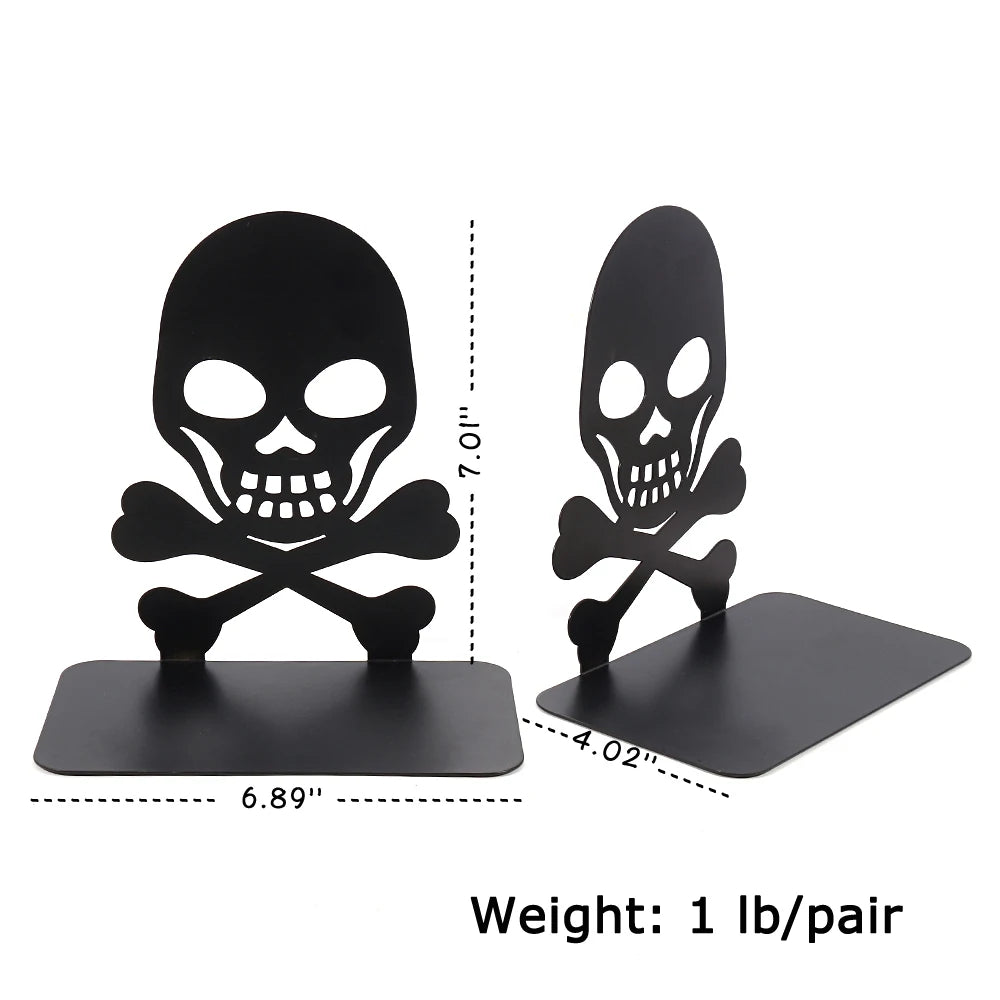 2Pcs Black White Skull Desktop Bookends Office Desktop Book Organizer Home Bookends Iron Book Ends Holder Book rack Stand Shelf