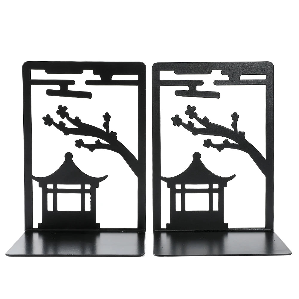 2pcs Chinese Style Gazebo Book End Metal Heavy Duty Bookends for Book Lovers Organising Desktop Home Office Iron Bookends